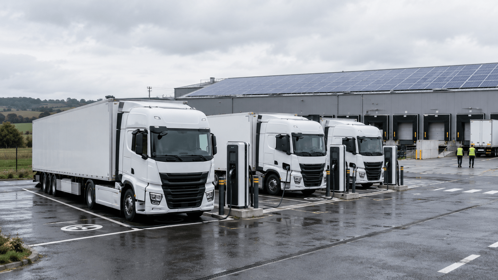flotte de camions électriques et bornes de recharge